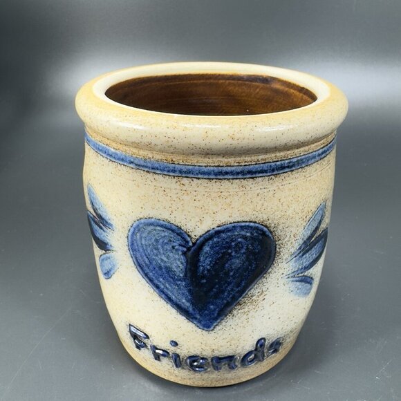 2000 Shadow Lawn Friends Salt Glazed Stoneware Rowe Pottery Vase Utensil Holder - Picture 8 of 12